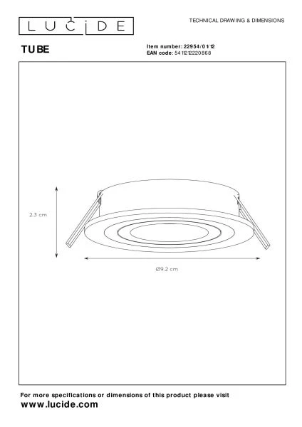 Lucide TUBE - Recessed spotlight - Ø 9,2 cm - 1xGU10 - Satin Chrome - technical